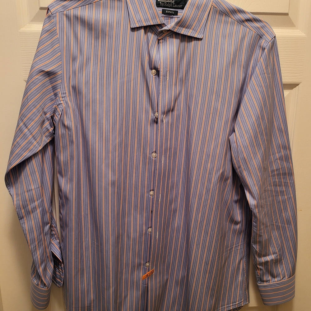 Polo by Ralph Lauren Blue and Orange Striped Men’s Dress Shirt